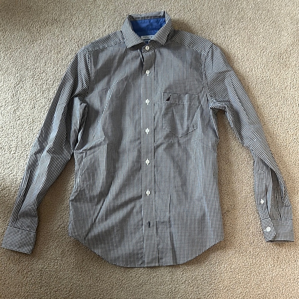 Men's Nautica Red, Navy Blue and White Checkered Shirt XS